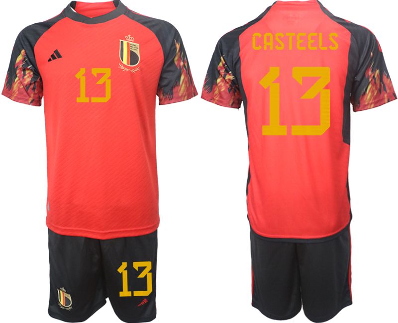 Men 2022 World Cup National Team Belgium home red #13 Soccer Jerseys->customized ncaa jersey->Custom Jersey